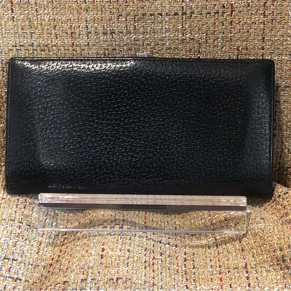 RARE GUCCI Black Lambskin Trifold Long Wallet with Silver G Clasp Vintage - Picture 3 of 17